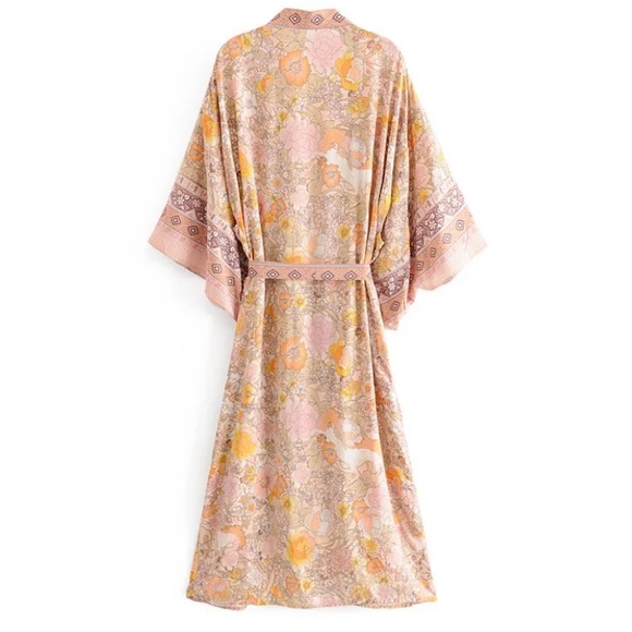 SOLD OUT Pink Bohemian Floral Maxi Duster Kimono Wrap Robe - Picture 12 of 16